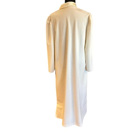 Vintage ShadowLine Ivory Fleece Satin Collar Long Button Up Robe Large - Picture 2 of 6